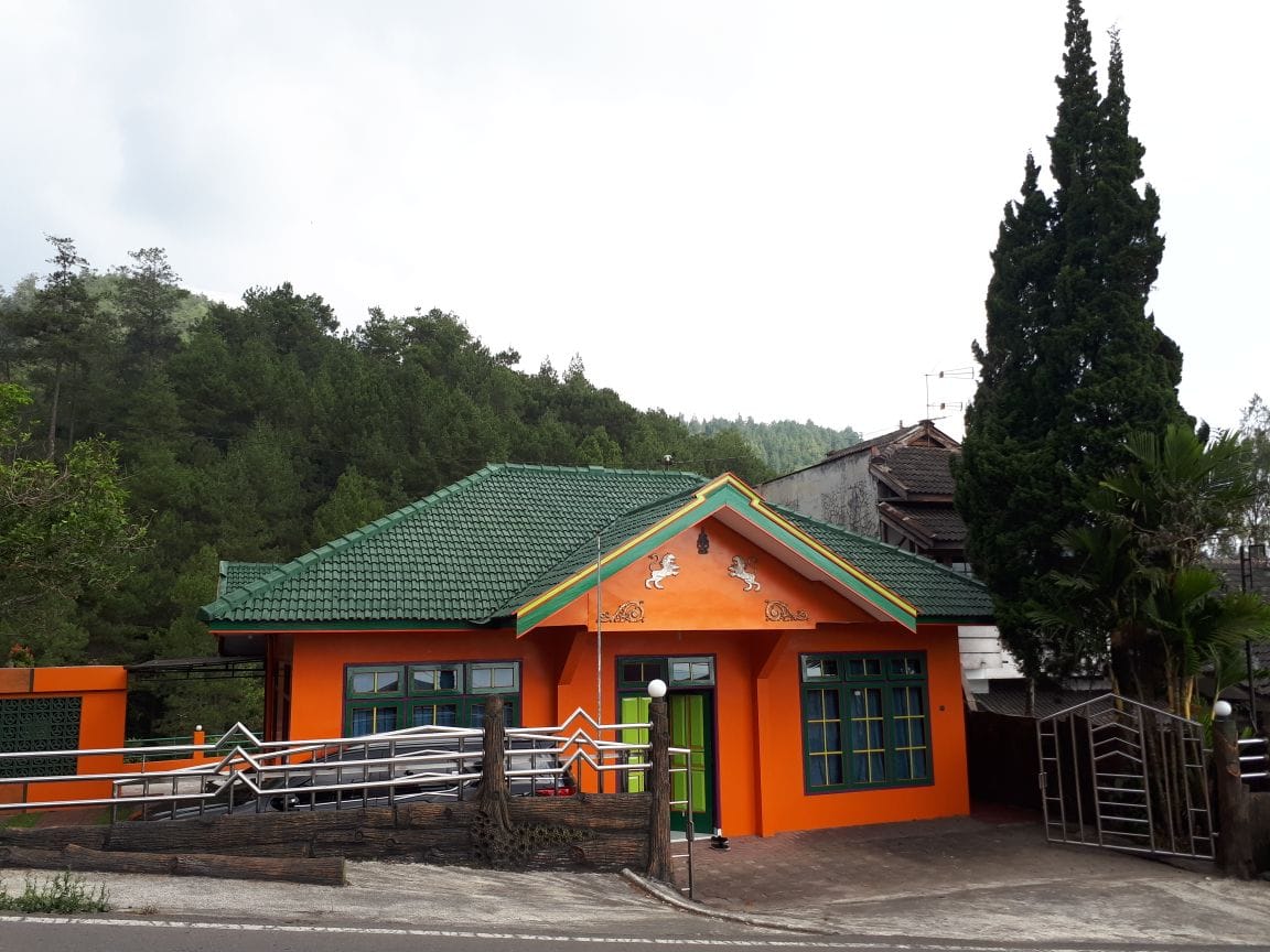Villa Adelline Tawangmangu tampak depan dengan hutan pinus